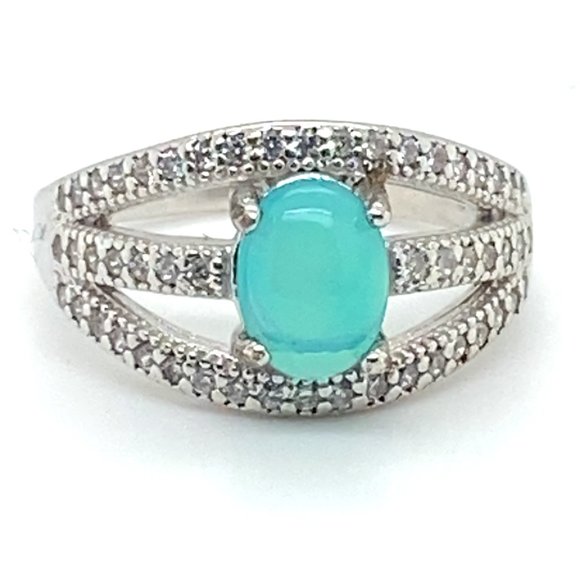 Blue Opal 1.57ct Platinum Finish Solid 925 Sterling Silver Ring - Picture 3 of 7